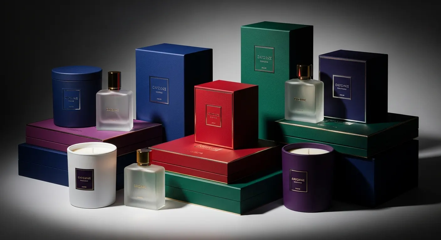 香氛包裝設計——香氛品牌精品彩盒系列展示：不同氣味調性對應不同視覺語言