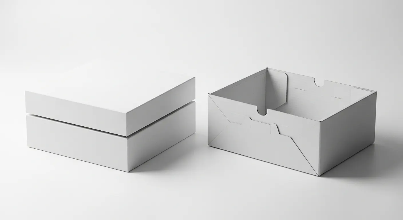 天地蓋盒與折疊彩盒結構比較展示，說明兩種盒型的製作成本、使用體驗與適用商品類型，天地蓋盒折疊盒比較指南。