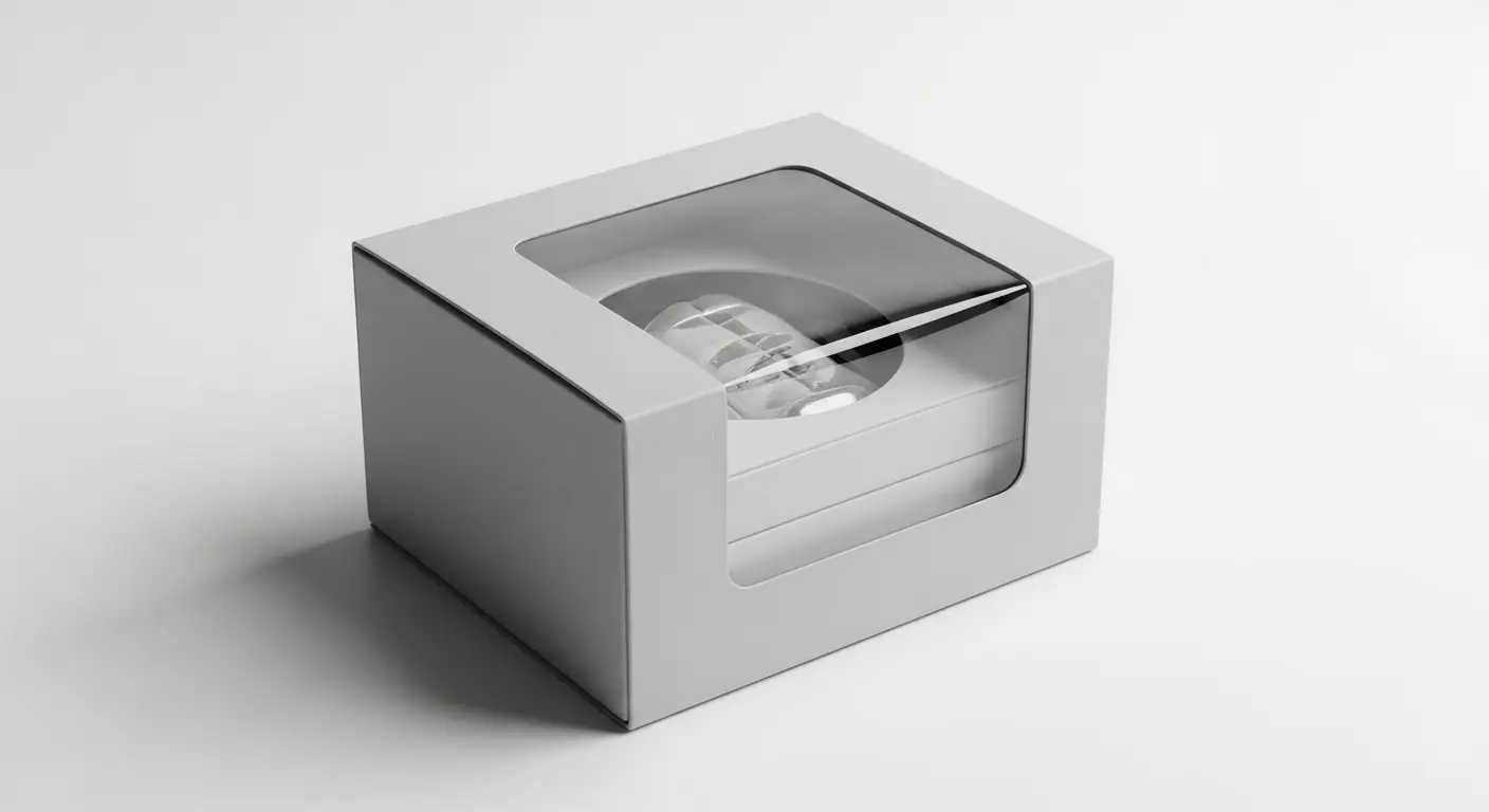 彩盒開窗設計展示，透明窗不同材質（PET/PVC/PP）的視覺效果、刀模結構與成本比較，彩盒開窗設計完整指南。