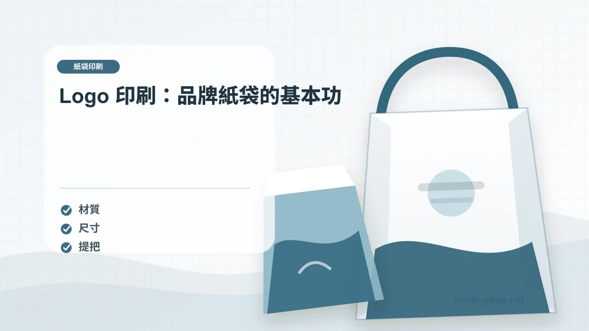 Logo 印刷：品牌紙袋的基本功示意圖，補充客製化紙袋印刷第 2 段的尺寸、材質、加工或使用情境判斷。