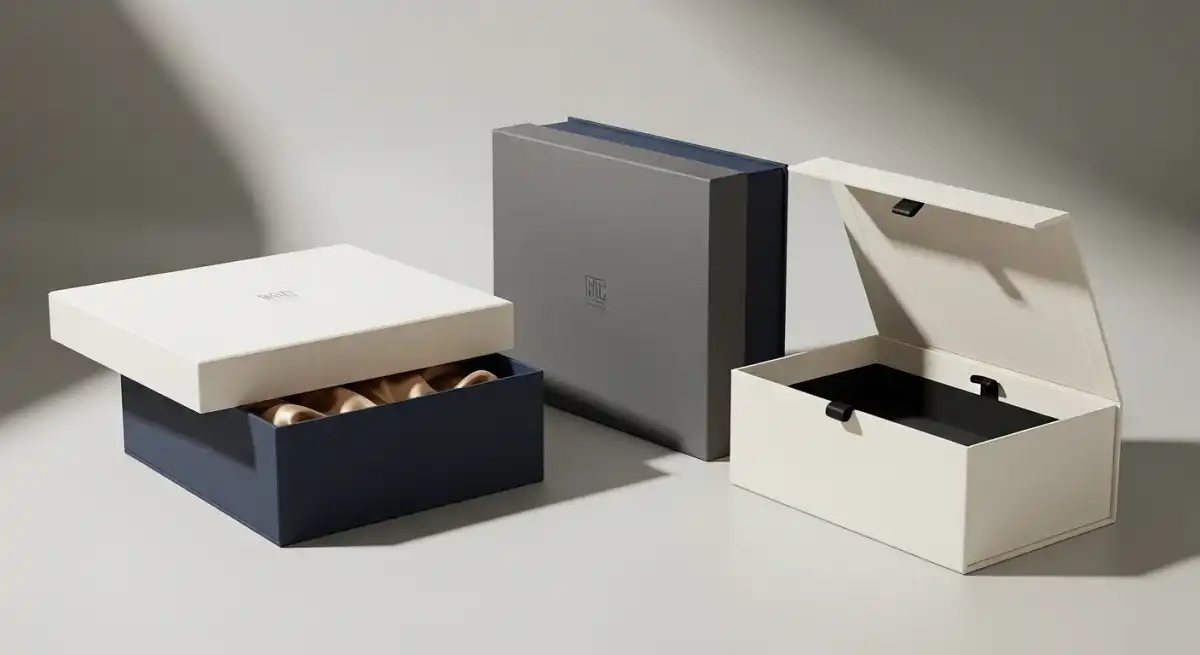 天地蓋與磁吸禮盒包裝設計並排對比，說明兩種盒型的結構特性、使用體驗與成本差異，禮盒包裝設計選擇指南。