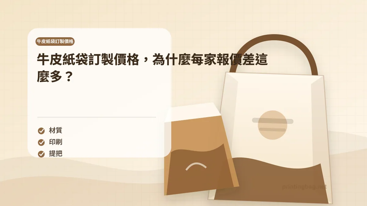 牛皮紙袋訂製規格，為什麼每家規格差這麼多示意圖，畫面呈現紙袋知識紙袋的材質、尺寸、提把或印刷細節，用於補充牛皮紙袋訂製規格的段落重點。