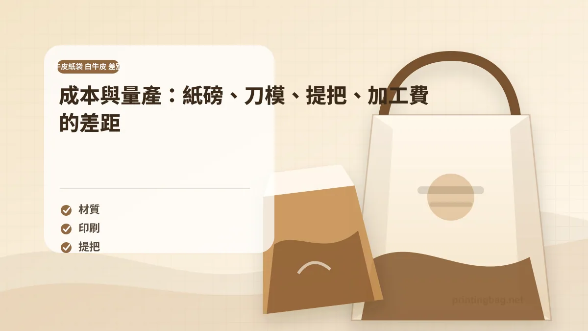 成本與量產：紙磅、刀模、提把、加工費的差距，牛皮紙袋 白牛皮 差別相關細節圖
