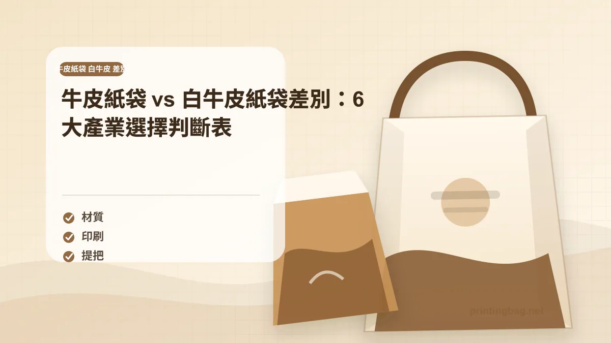 本色牛皮紙袋與白牛皮紙袋並排對比，展示材質差異與品牌應用情境