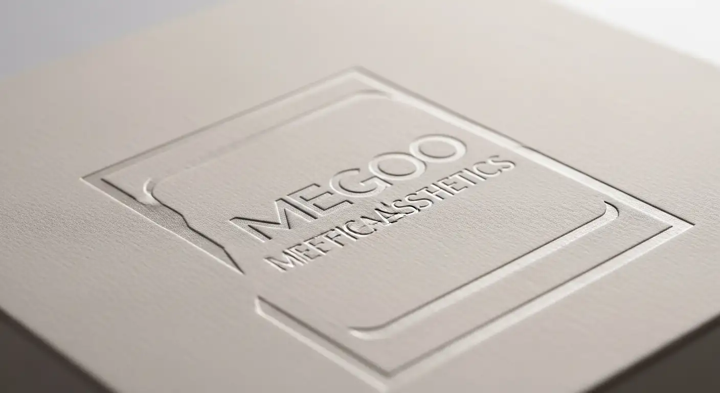 醫美彩盒細節加工展示，燙銀logo與霧膜表面質感