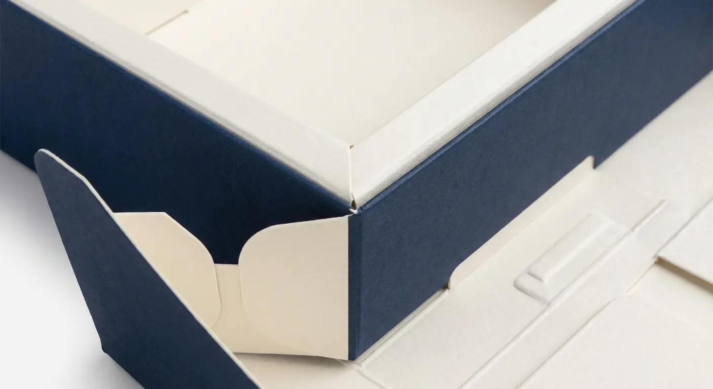 天地蓋禮盒最常被忽略的細節就是段差——也就是上蓋套下來之後，包裝盒質感相關細節圖