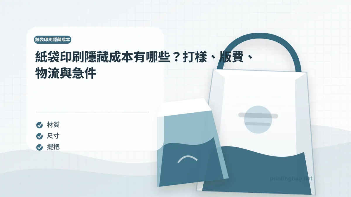 紙袋印刷 報價示意圖，呈現紙袋尺寸、材質、提把與印刷加工重點，協助品牌判斷紙袋印刷 報價的規格與詢價條件。