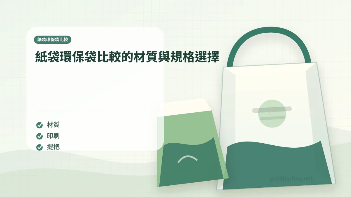 紙袋環保袋比較的材質與規格選擇示意圖，補充紙袋環保袋比較第 2 段的尺寸、材質、加工或使用情境判斷。