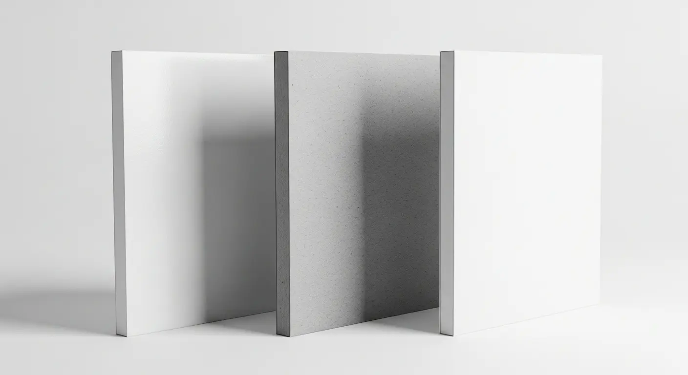 彩盒紙材比較——銅版紙、灰板紙、白卡紙三種彩盒紙材樣品並排展示