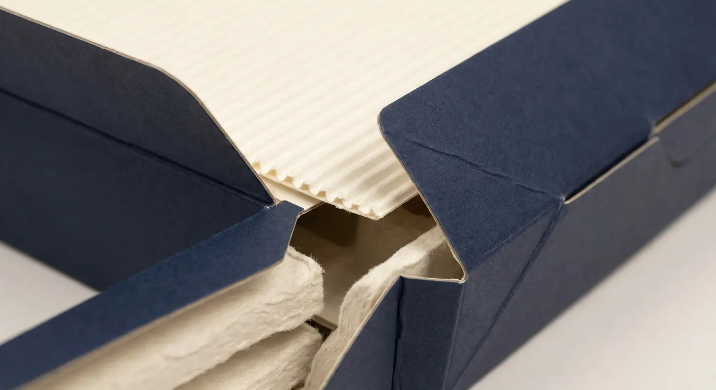 內襯與配件：緞帶、絲巾紙與EVA內托的搭配，保養品禮盒包裝相關細節圖