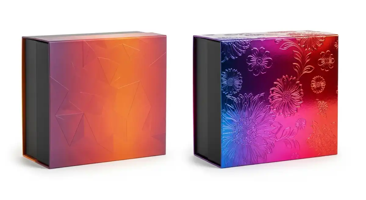 UV印刷與膠印彩盒效果對照展示，說明兩種印刷技術的色彩表現、適用材質與費用差異，UV印刷vs膠印完整比較指南。