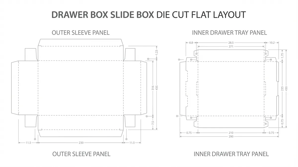 袖套盒（Sleeve Box）結構展開圖