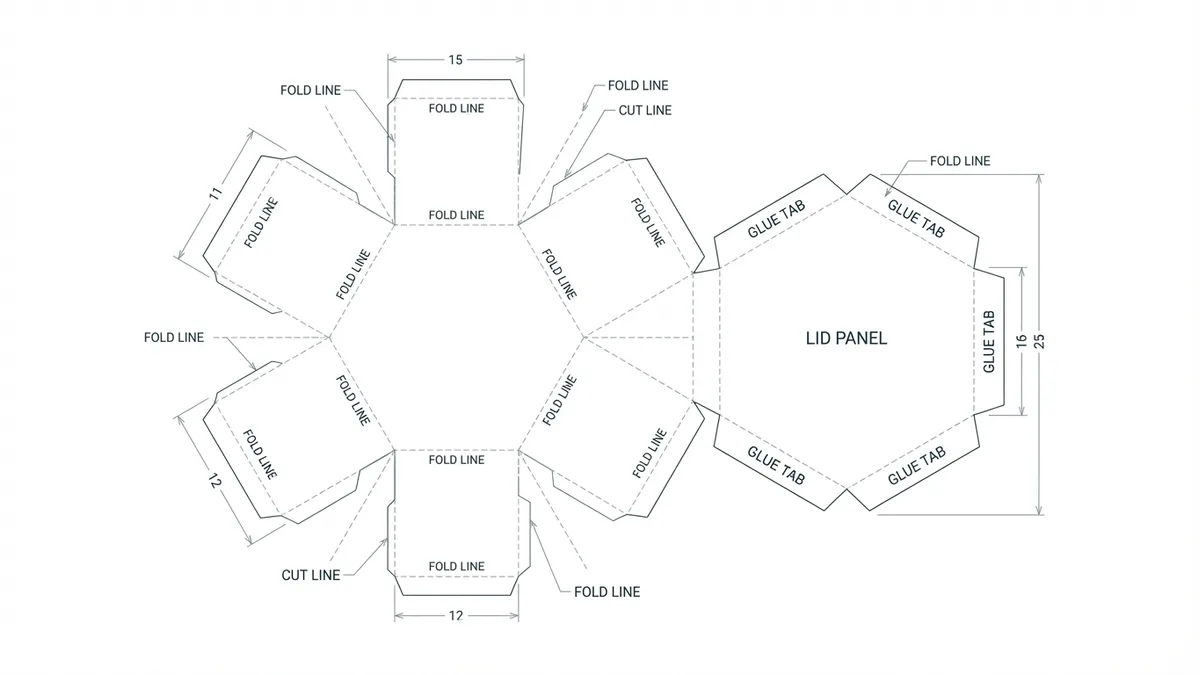 六角盒（Hexagonal Box）結構展開圖