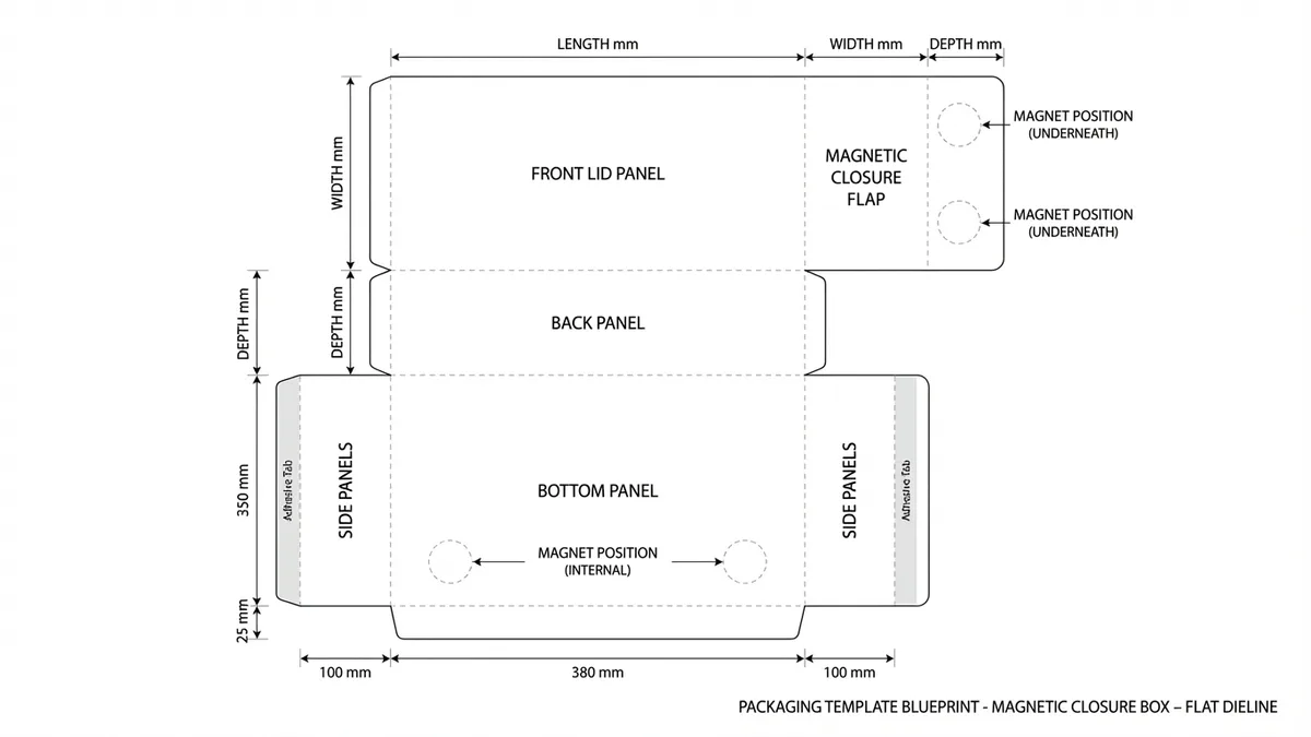 磁吸翻蓋盒（Magnetic Closure Box）結構展開圖