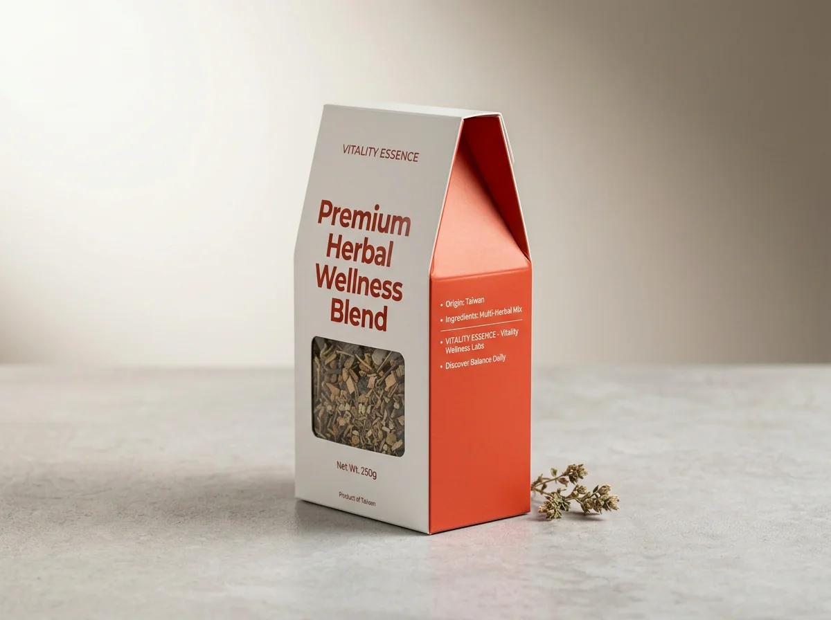 保健食品彩盒包裝案例，展示開窗設計。