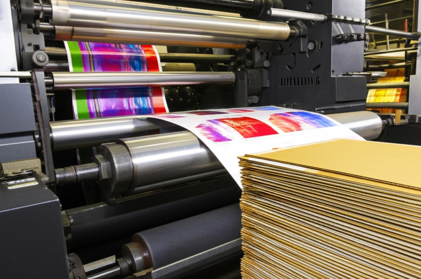 平版印刷四階段：分色、製版、上墨、印刷成品