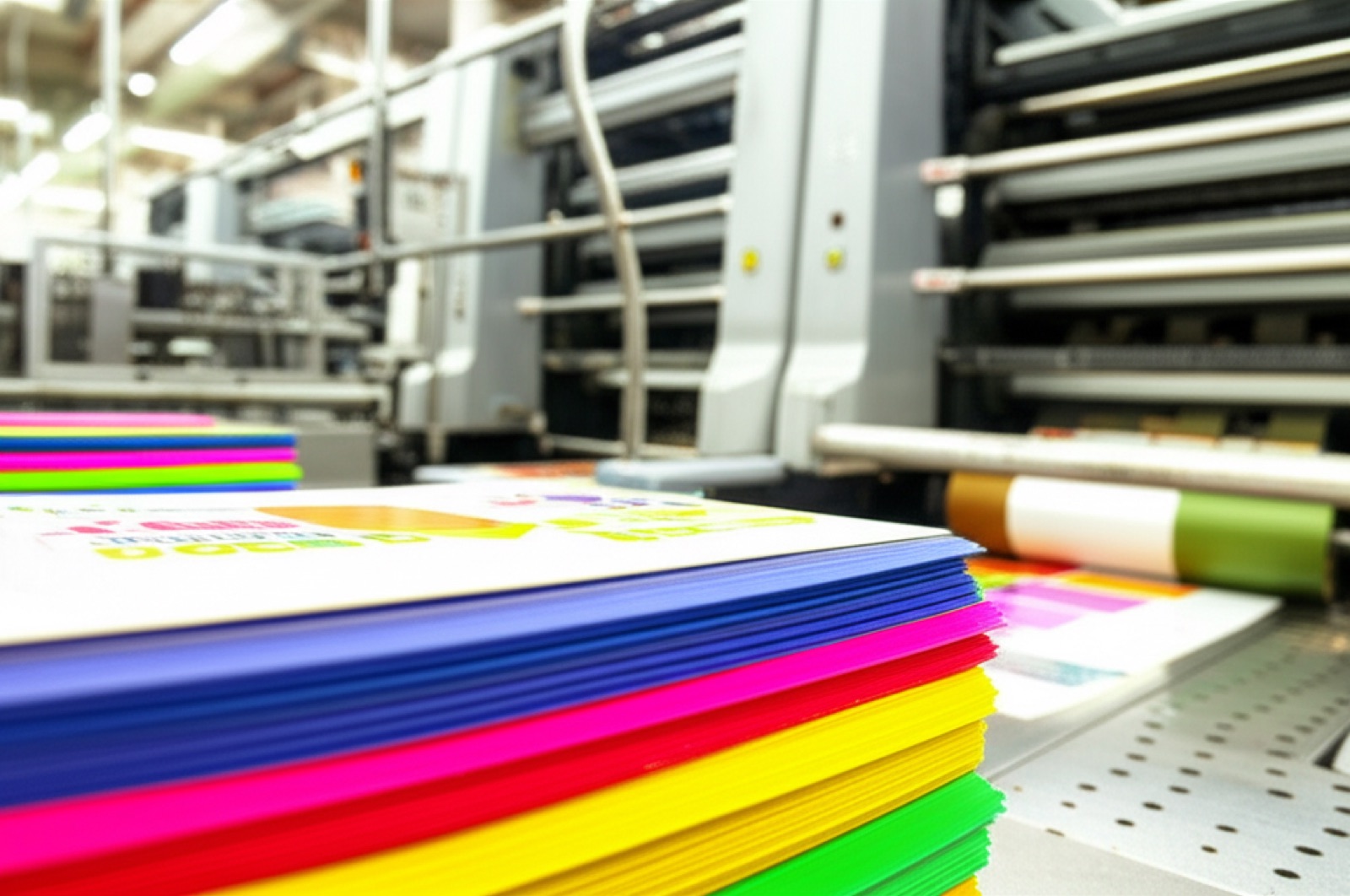 紙盒印刷量產產線與印刷後成品堆疊